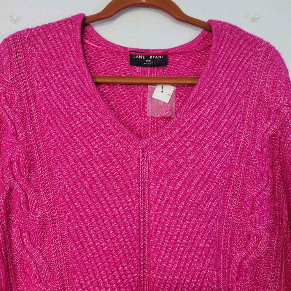 Lane Bryant V Neck Cable Knit Sweater size 18/20 Pink Classic Preppy New - Picture 2 of 7